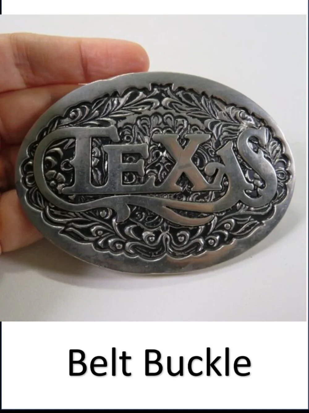 Vintage TL&B Texas Belt Buckle silver plated engraved 2 7/8